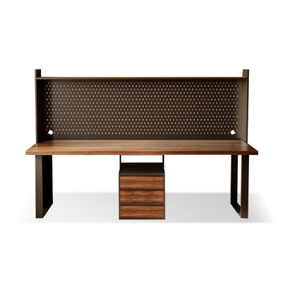 Bureau rectangulaire en bois massif brun noyer + noir