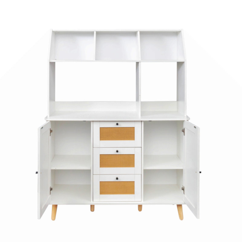 Armoire mm avec porte en rotin et 3 tiroirs