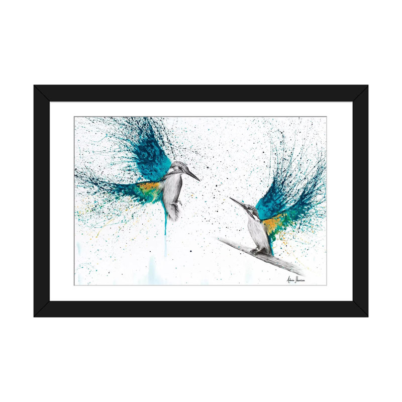 « kingfisher souvenirs », reproduction d’impression sur toile, H 24 po x l 32 po x P 1 po, Papier d'art encadré noir, Blanc