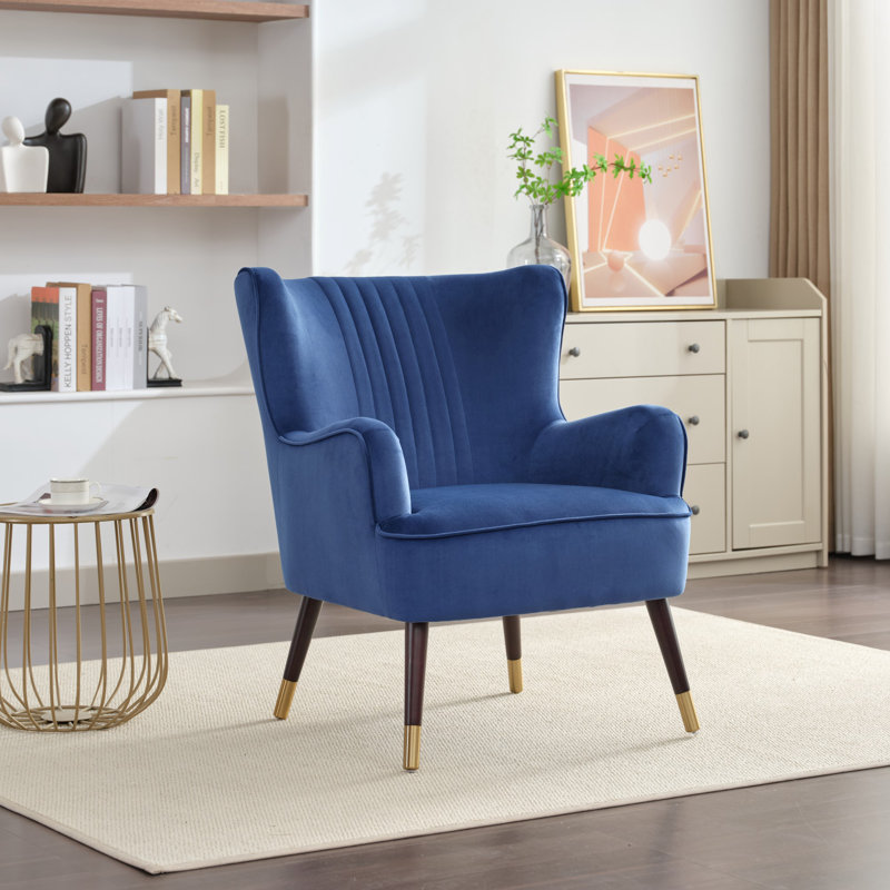 Dawe Velvet Wingback Chair, Dark Blue