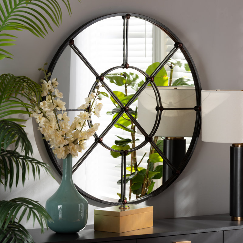 Davaun Metal Round Wall Mirror, Black