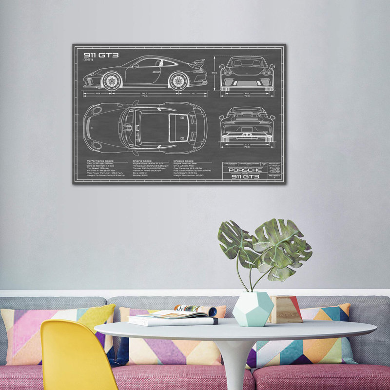 Porsche 911 GT3 Black by Action Blueprints - Wrapped Canvas Print, 152.5 cm H x 101.5 cm W