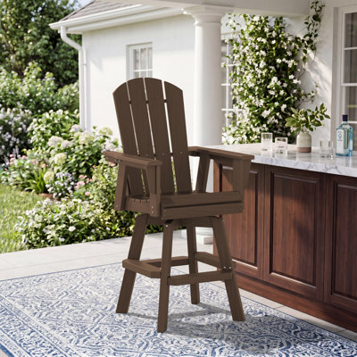 360° Swivel HDPE Outdoor Bar Stool, All Weather Adirondack Tall Bar Chair With Armrest For Patio Poolside Backyard Bar Counter