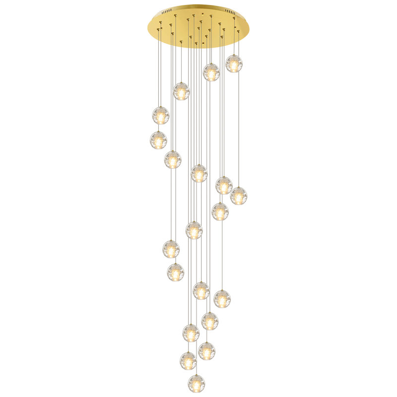 Lustre moderne 20 lumières noir cristal, Or, 150" H X 23.6" W X 23.6" D