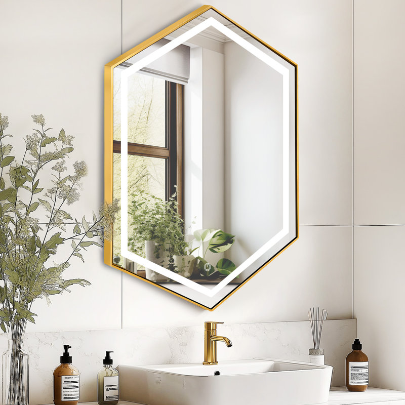 Briahna 24"W34"H LED Lighting Medicine Cabinet, Gold