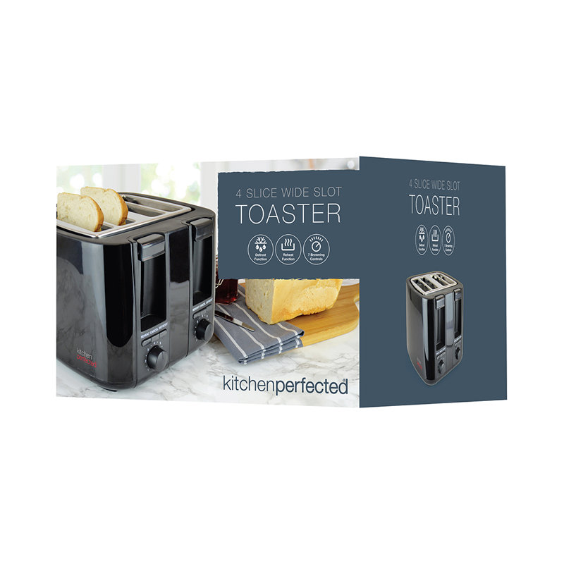 Kitchenperfected 4 Slice Extra-Wide Slot Toaster - Cream, Black