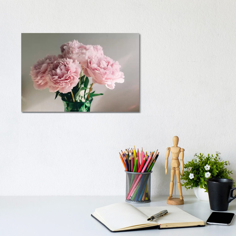 Pink Peonies on White I 1 Piece Wrapped Canvas Wall Art, 20.32 cm H x 30.48 cm W