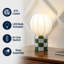 Lampe de table à DEL miniature Valarie de 10,25 po en céramique à damier de style contemporain moderne, avec abat-jour globe côtelé en forme de cocon.-814543722