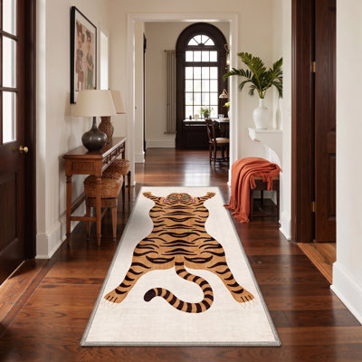 Tapis de couloir Tayviona ivoire / orange lavable à la machine avec envers antidérapant