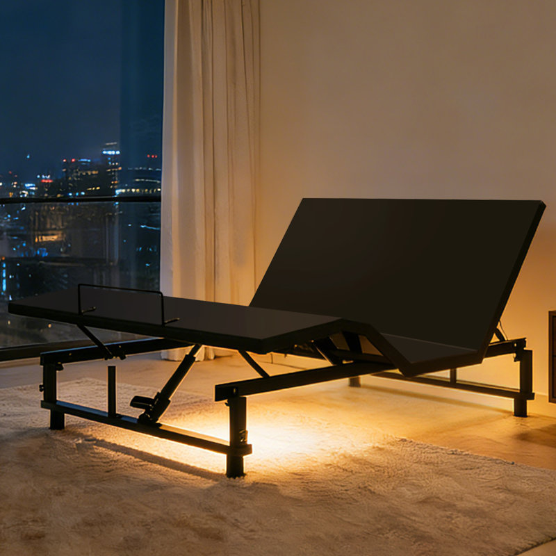  Structure de lit grand ajustable avec gravité zéro, télécommande sans fil, ports USB et veilleuses sous le lit - Base en acier noir antique