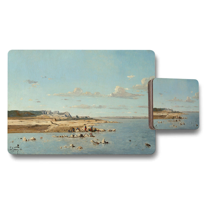 Coastal Landscape Placemats And Coasters Set With Seaside Art
