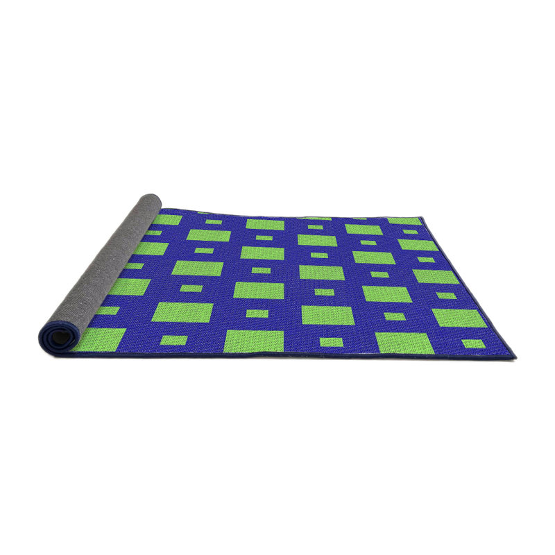 Tapis bleu/vert à motifs, Rond 6 pi