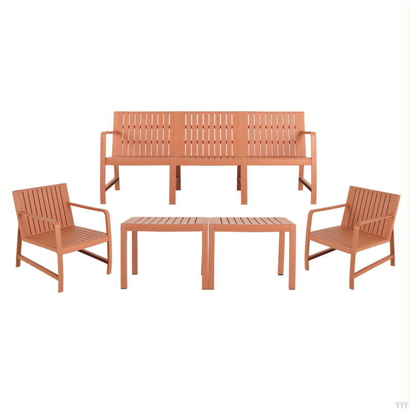 5-Piece Indoor/Outdoor Furniture Set - 3-Seater Sofa ,2 Chairs & 2 Coffee Tables Waterproof PP - Easy Assembly Patio Conversation Set