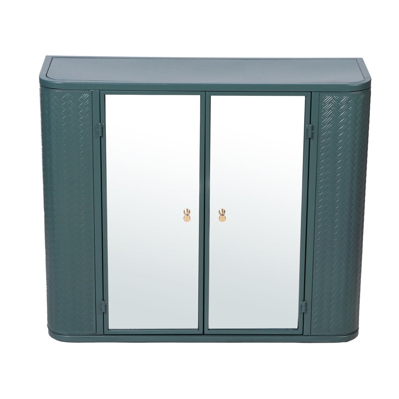 Armoire à miroir murale pour salle de bain Army, 2 portes en miroir, tablette ouverte, structure en métal, espace compact, rangement pour salle de bain avec portes et compartiment, style, installation, structure en acier