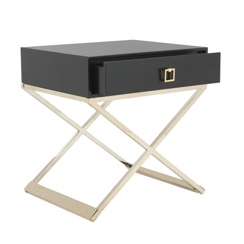 Table de bout à pieds croisés avec rangement, Noir