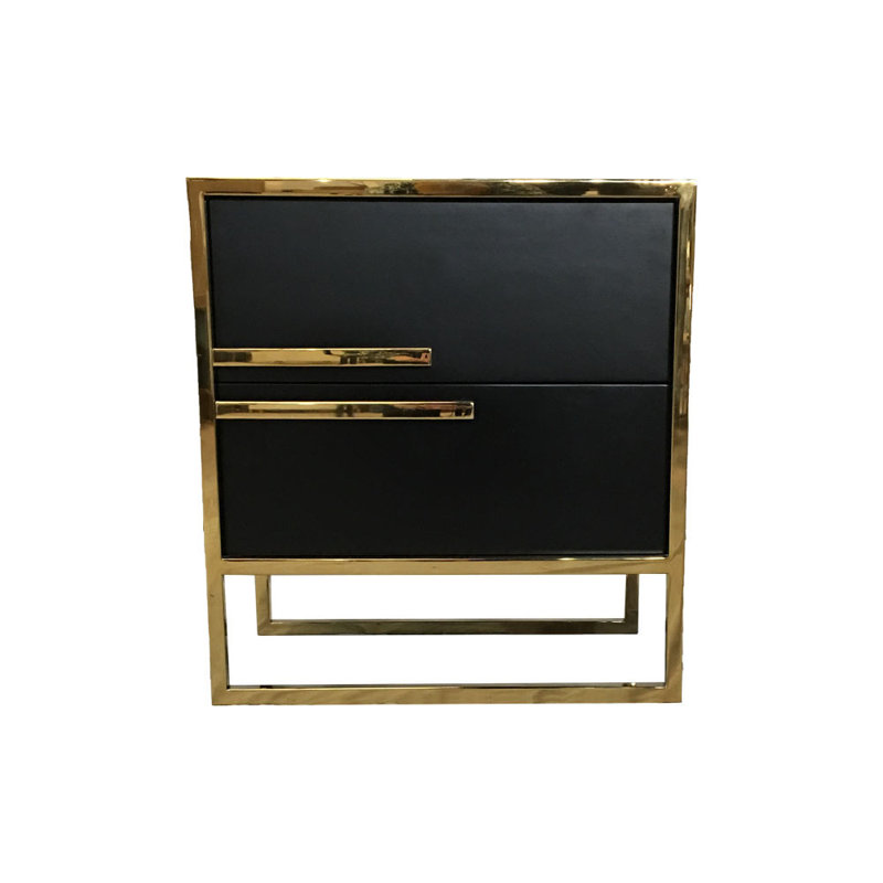 Alwaleed 58cm W Stainless Steel Bedside Table, Black, Right Orientation