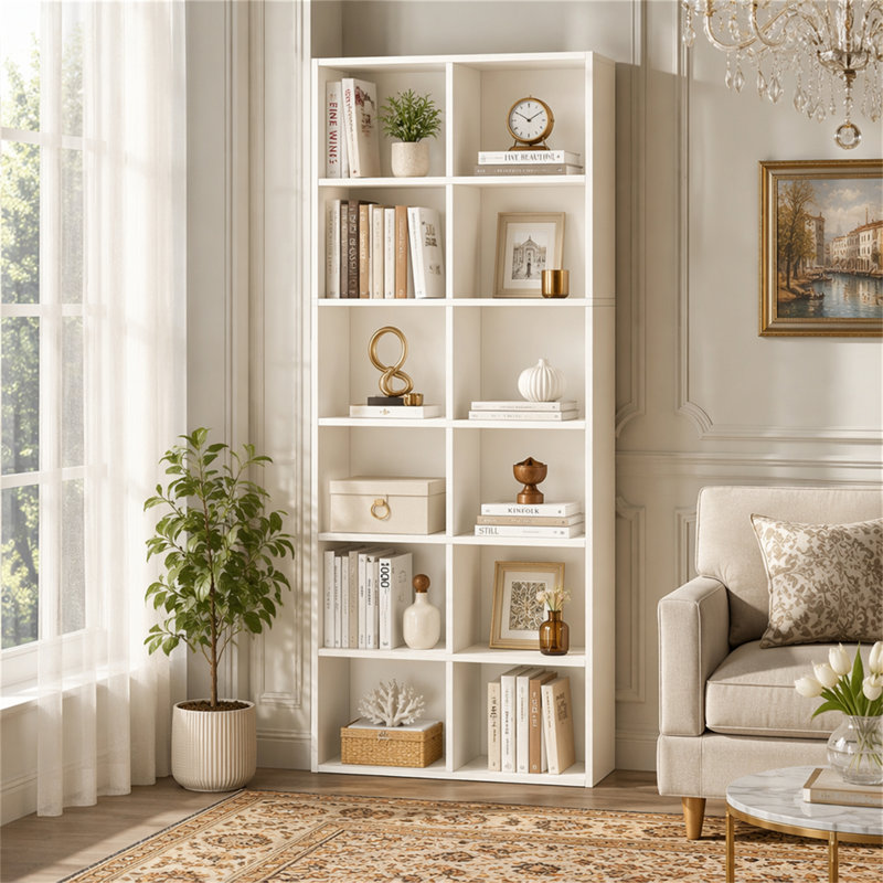 70.9" Bookcase, Modern Bookshelf with 12 Cube Storage