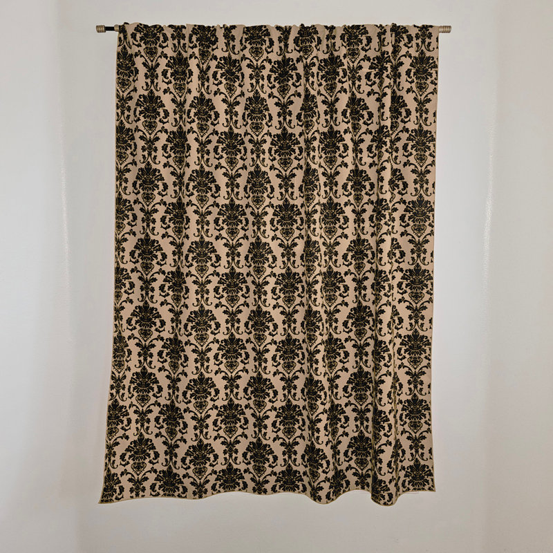 Rideau de fenêtre en popeline de polyester à imprimé damassé de 58 pouces de large, Beige, L 58 po x L 63 po