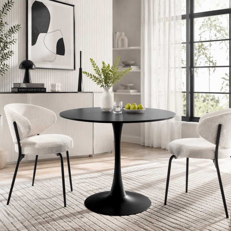 Table à manger ronde noire moderne, 31.5"W, Black