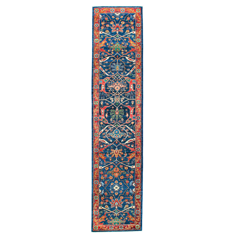Tapis bleu marine / rouge en laine New Age Tribal 2 pi 9 po x 7 pi 11 po Tribal