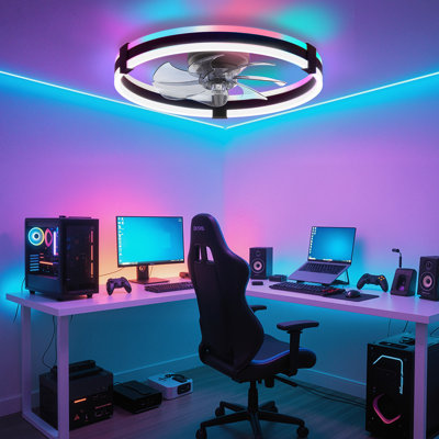 Ventilateur de plafond encastré noir 20 po Cissline avec lumière, télécommande et contrôle d'application pour chambre à coucher / salon Cissline