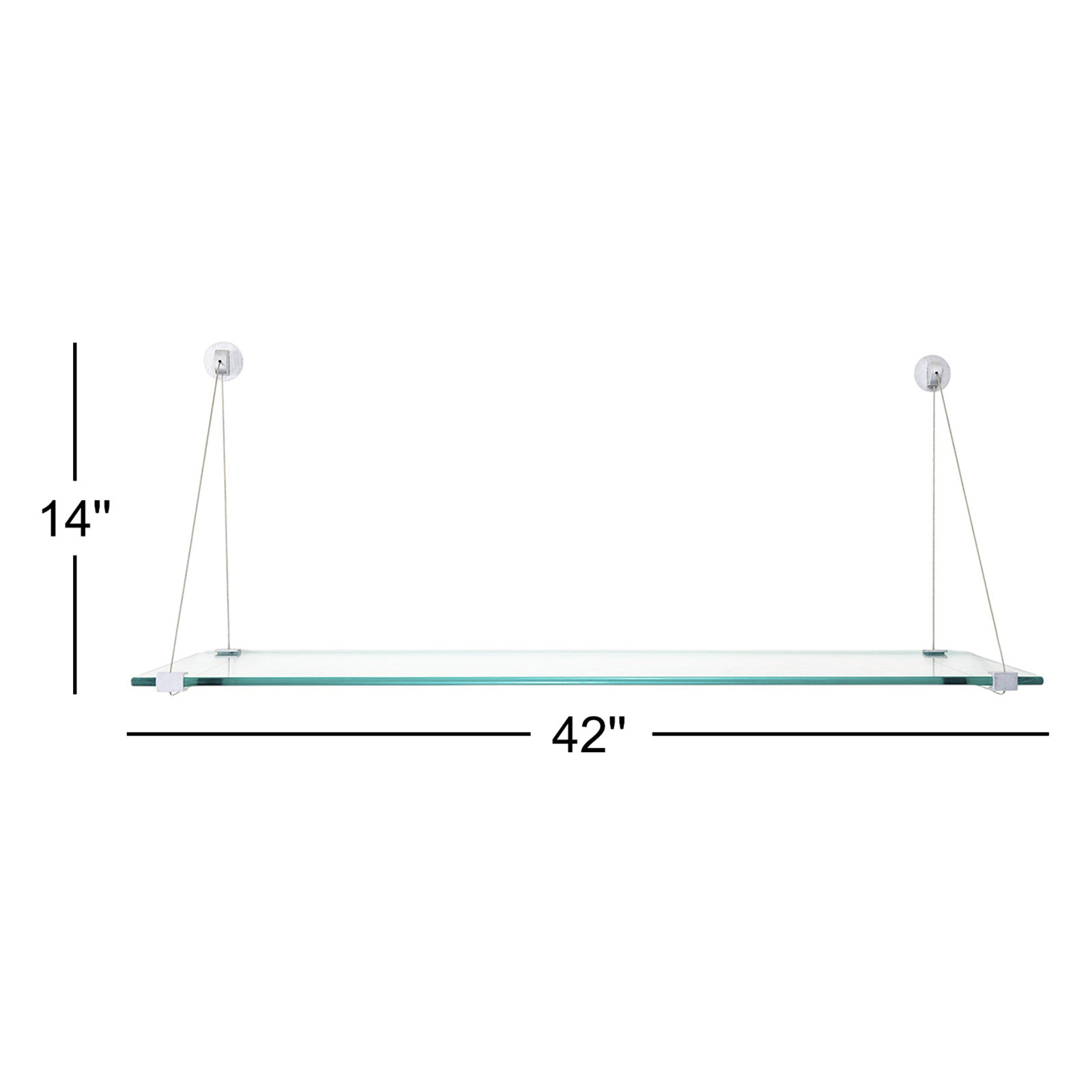 Earlham Tempered Glass Wall-Mounted Bracket Shelf, Chrome, 14" H x 42" W x 6.5" D