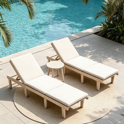 Ensemble de chaises longues d'extérieur en bois massif, table d'appoint incluse