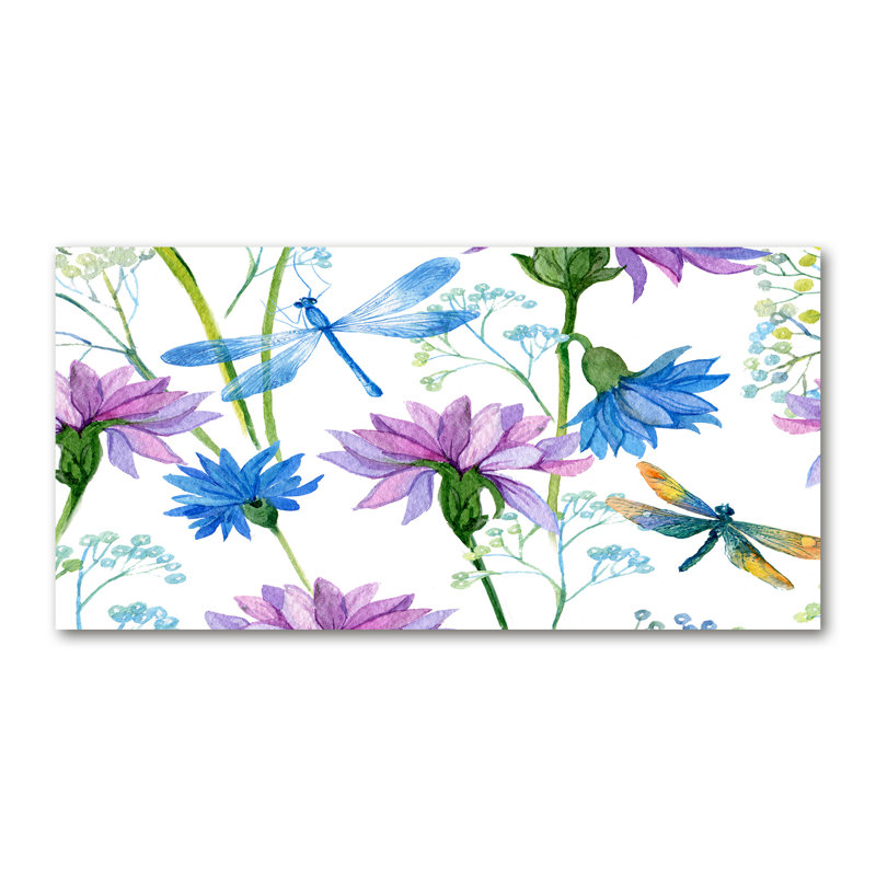 Flowers And Dragonflies - Wrapped Canvas Print