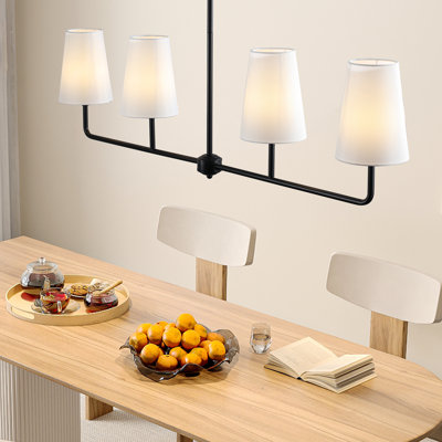 4-Light 47.63" Dimmable Modern Linear Kitchen Island Chandelier With Tapered Fabric Shades