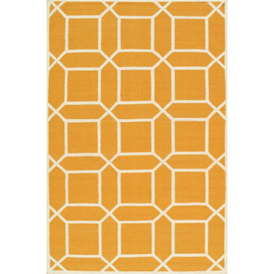 Tapis orange / ivoire en laine tissé à la main Sahara