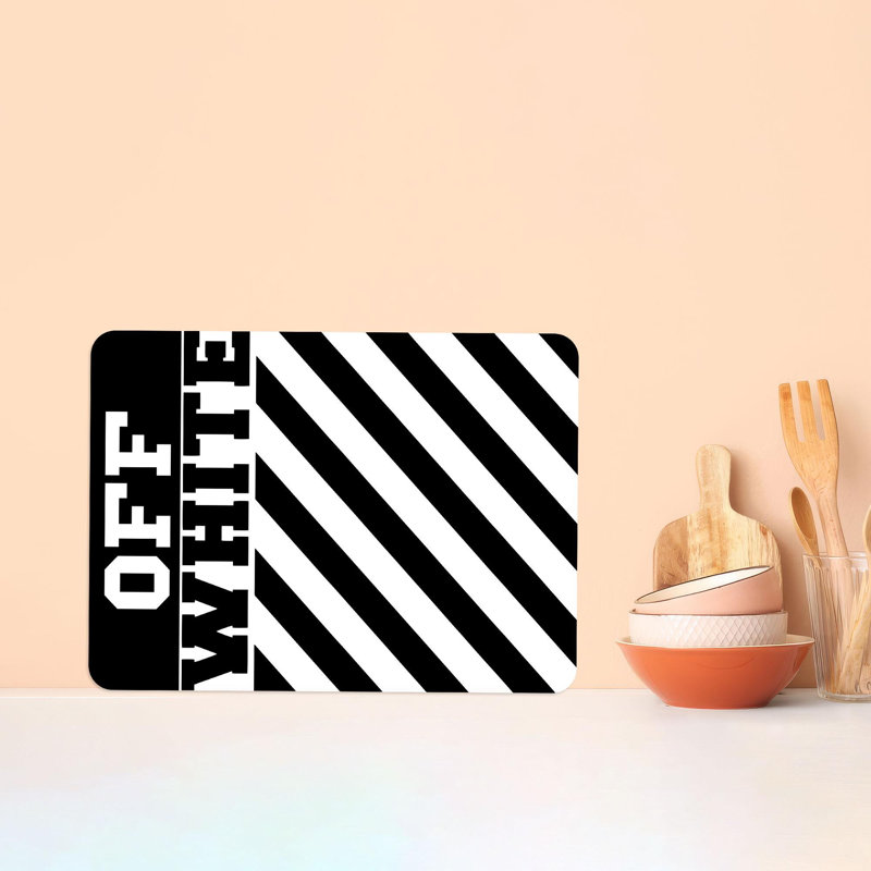 Minimalist Black and Off-White Patterned Glass Cutting Board Ideal for Contemporary Kitchen Styling, 7.9" x 11.8"