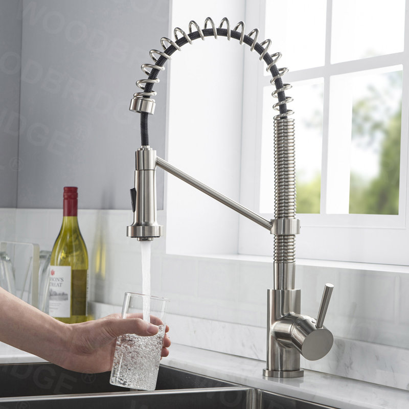 Robinet de cuisine à poignée simple pull down, Nickel brossé