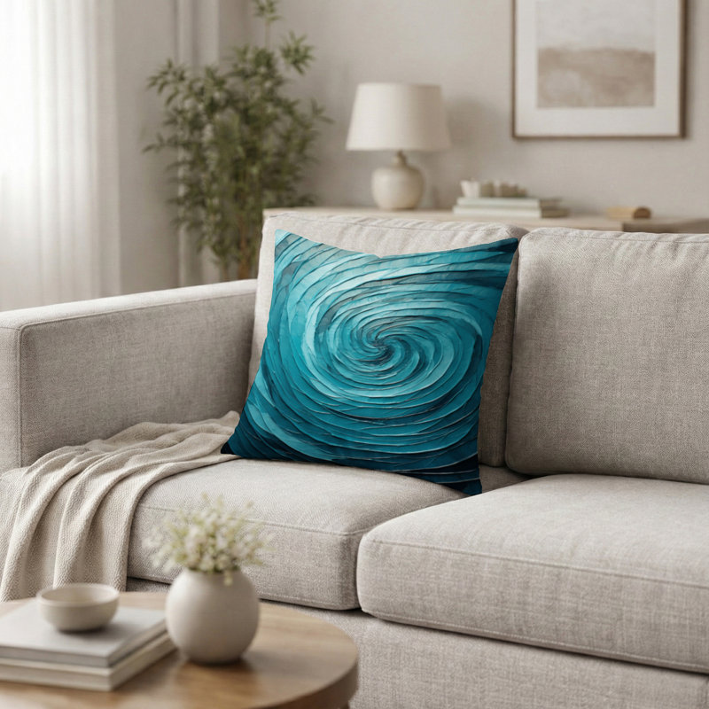Coussin bleu sarcelle torsadé Tranquility Spiral II, H 16 po x l 16 po