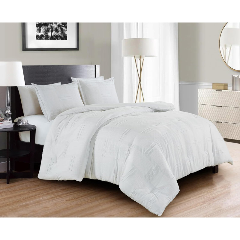 Lorraine Geometric Waffle Textured Clip Jacquard Comforter Set, Full Comforter + 2 Standard Shams