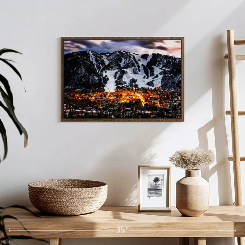 Aspen la nuit, 19 po x 13 po, Cadre flottant en noyer