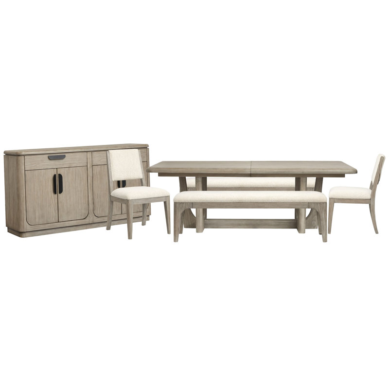 Table de salle à manger extensible rectangulaire avec 2 bancs et 2 chaises d'appoint