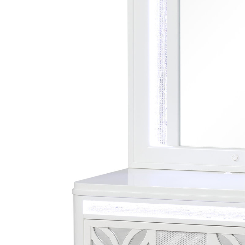 Abigale Modern Style Mirror for Nightstand Top made with wood frame and LED in White(Only Mirror TOP), 41.85" H x 2" W