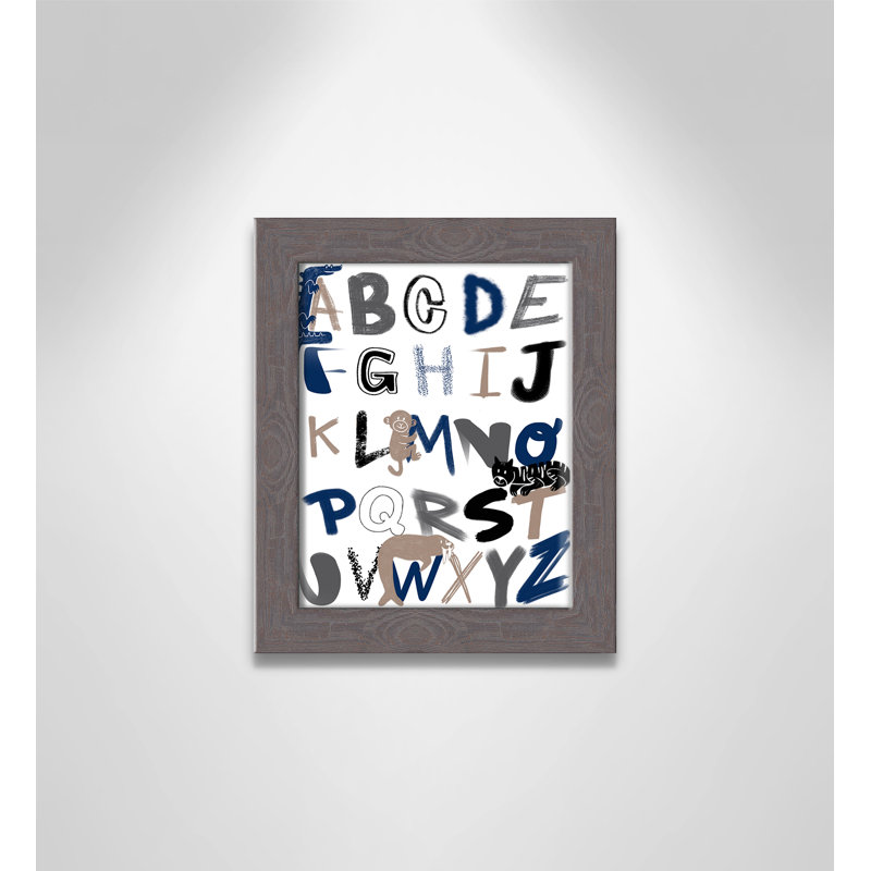 Critter Alphabet 1, impression sur papier, H 10 po x l 8 po x P 0,6 po, Encadré plat à grain de bois gris