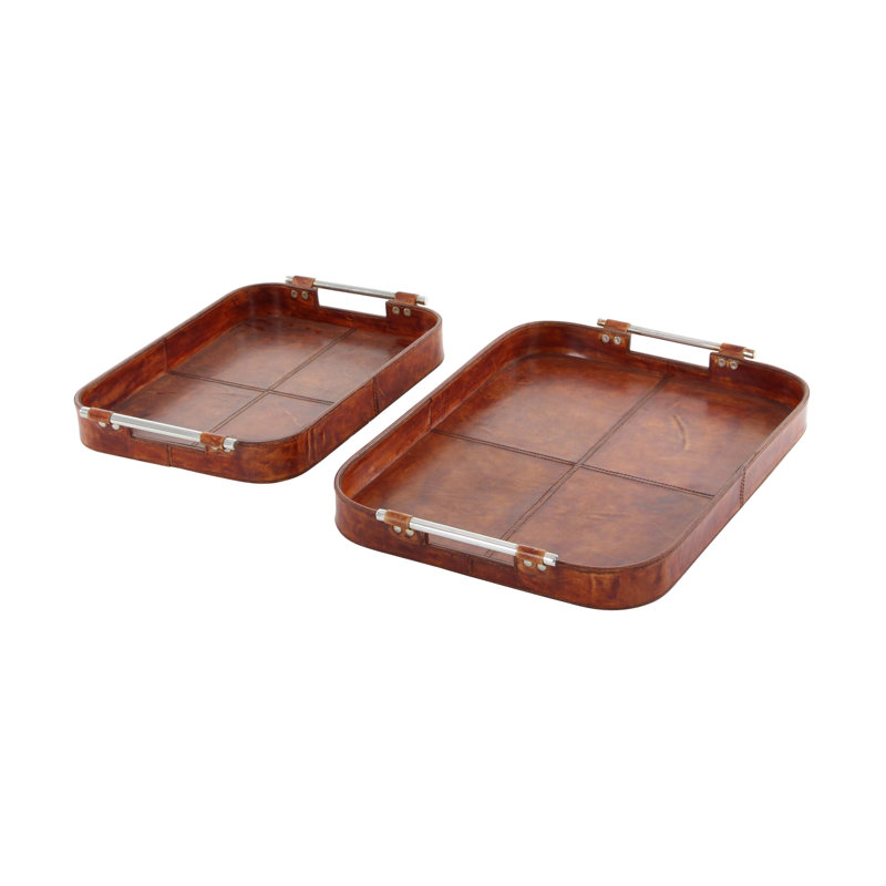 Ensemble de 2 plateaux décoratifs en cuir véritable Oleana