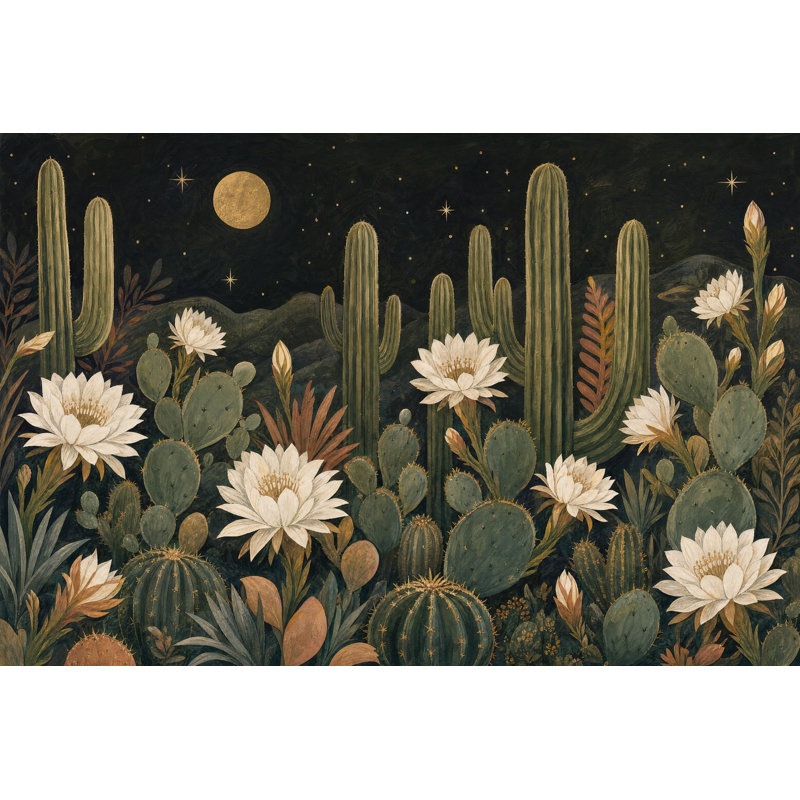 Décoration murale amovible Starry Night Desert Moon Cactus, 100"x96", Textured Non-Pasted