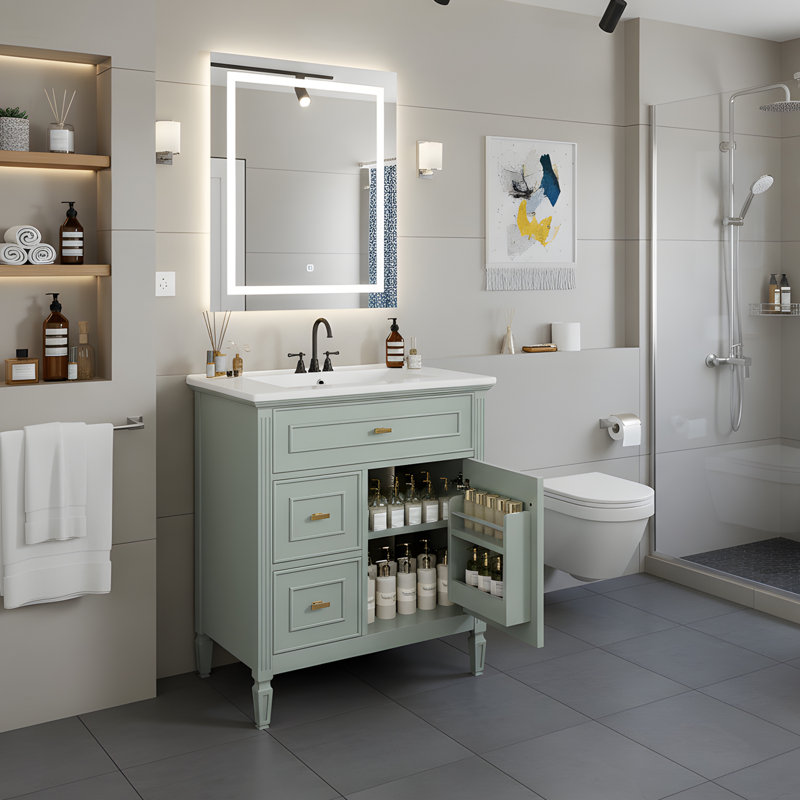 Armoire de meuble-lavabo 30 "avec lavabo en céramique, Vert