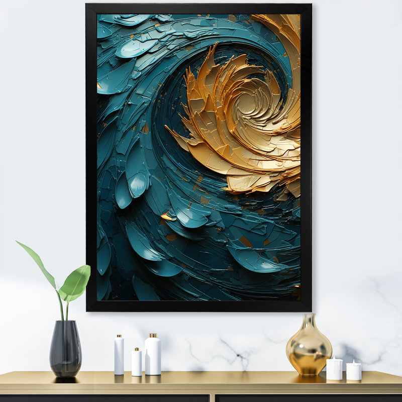 Majestic Motion Teal Spiral sur toile, H 32 po x l 24 po x P 1 po, Cadre photo noir
