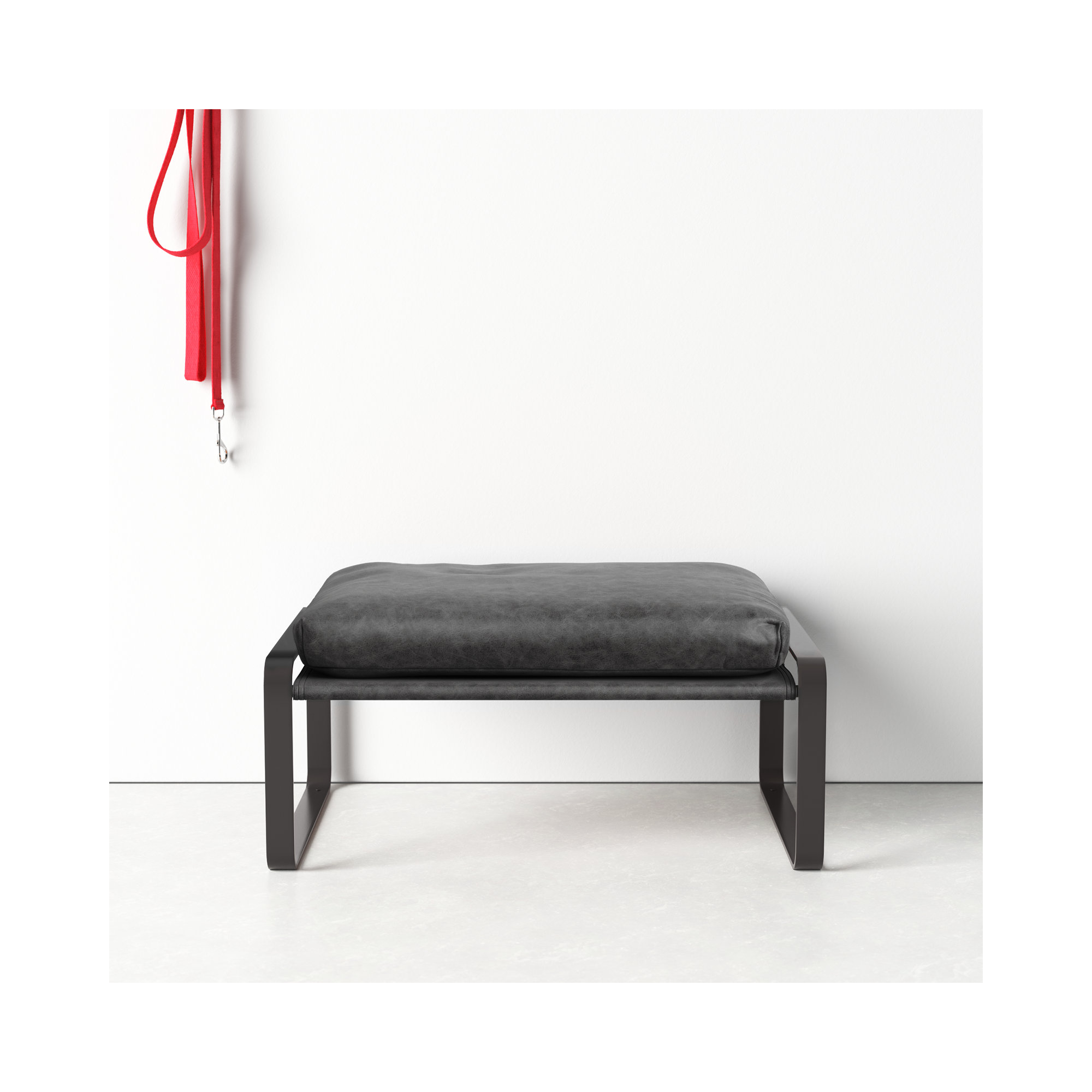 Greenlee Upholstered Ottoman, Black Genuine Leather