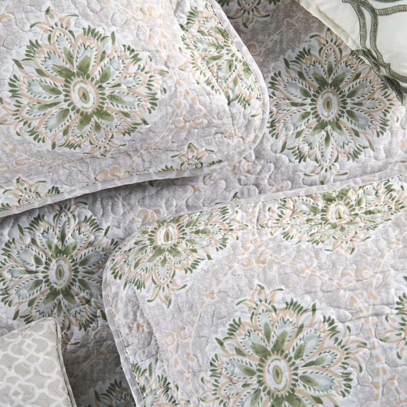 Ensemble de courtepointes en microfibre 5 pièces Bloom, Courtepointe grand, 2 taies décoratives et 2 cous