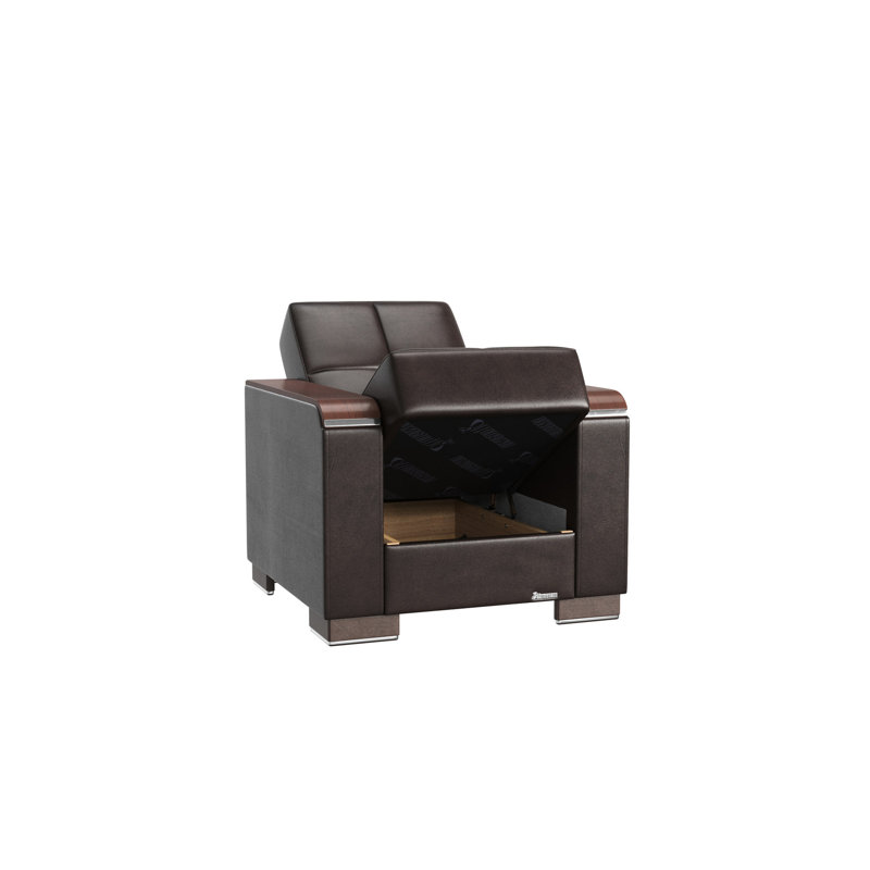 Fauteuil confortable avec espace de rangement - Cuir d'unité centrale brun, capacité de revêtement et de cuir garni pour une salle d'étude