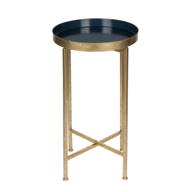 Ekta Tray Top End Table, Navy Blue, Gold