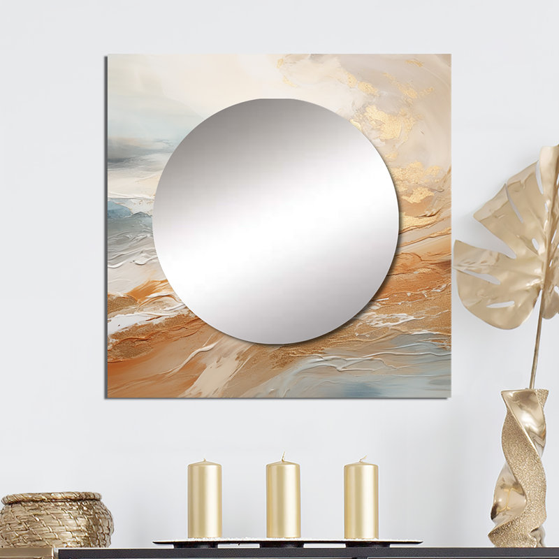 Elbys - Gold And Blue Beach Sand Fusion II Coastal Square Mirror Wall Decor For Bedroom, 29" x 29"