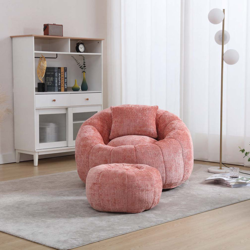 Fauteuil à billes en chenille avec repose-pieds pour le salon, Chenille rose
