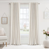 100% Blackout Linen Textured Curtains Solid Thermal Insulated  Drapes for Bedroom Living Room (50" Wide, 2 Panels Set)