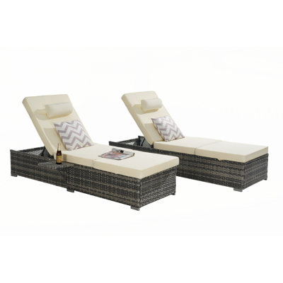 Outdoor Chaise Lounge Chair Set of 2 with Storage Patio Pool Chairs Tanning Lounges for Outside